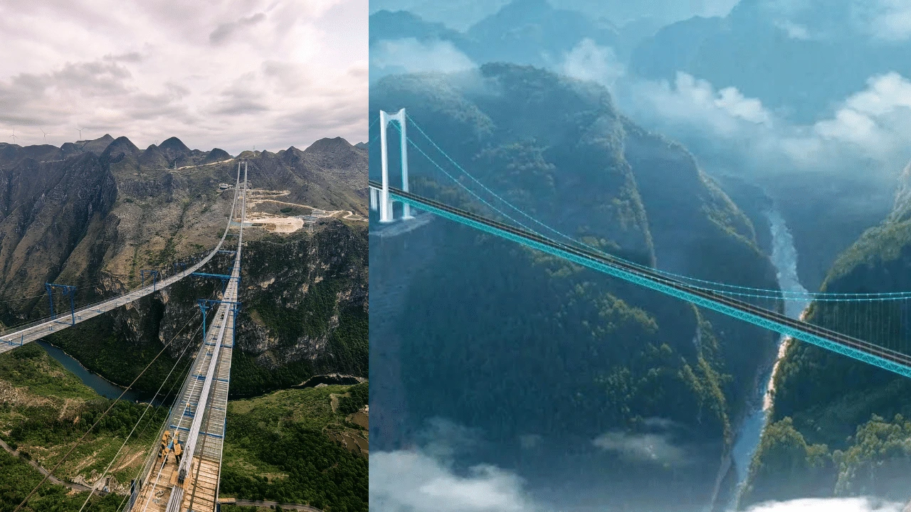 Huajiang Grand Canyon Bridge, the world’s highest bridge China has built, standing 2,050 feet above the Beipan River
