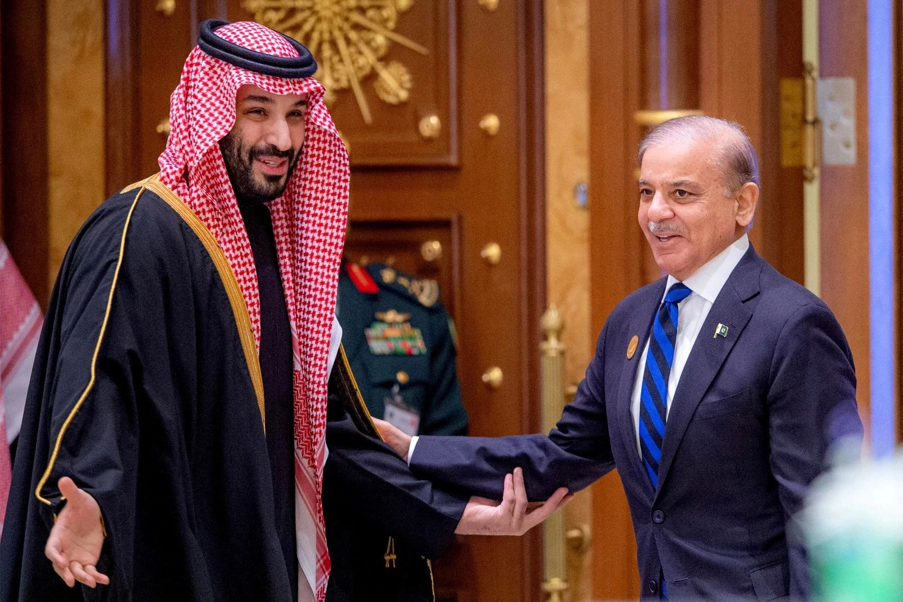 Mohammed bin Salman and Shehbaz Sharif after signing the Saudi Arabia Pakistan Defense Agreement