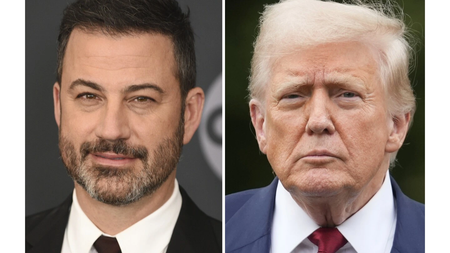 Donald Trump and Jimmy Kimmel amid Disney suspension controversy highlighting Trump political pressure on media.
