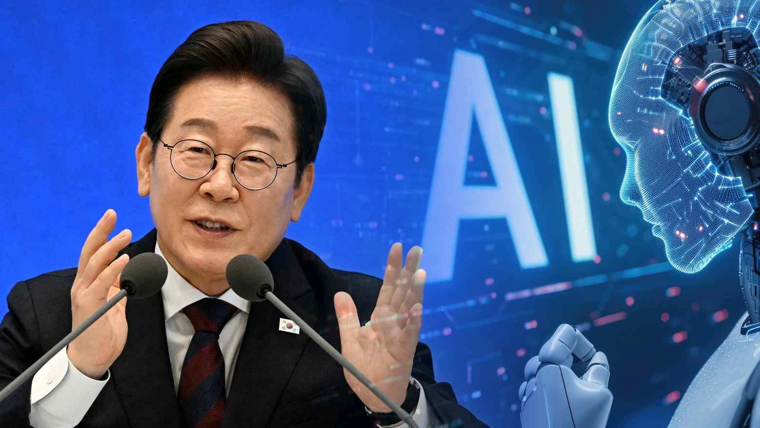 A South Korean professional observing a glowing AI interface symbolizing South Korea homegrown AI innovation and technology development.