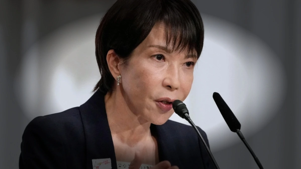 Sanae Takaichi delivers a speech after being elected as Japan’s first female prime minister