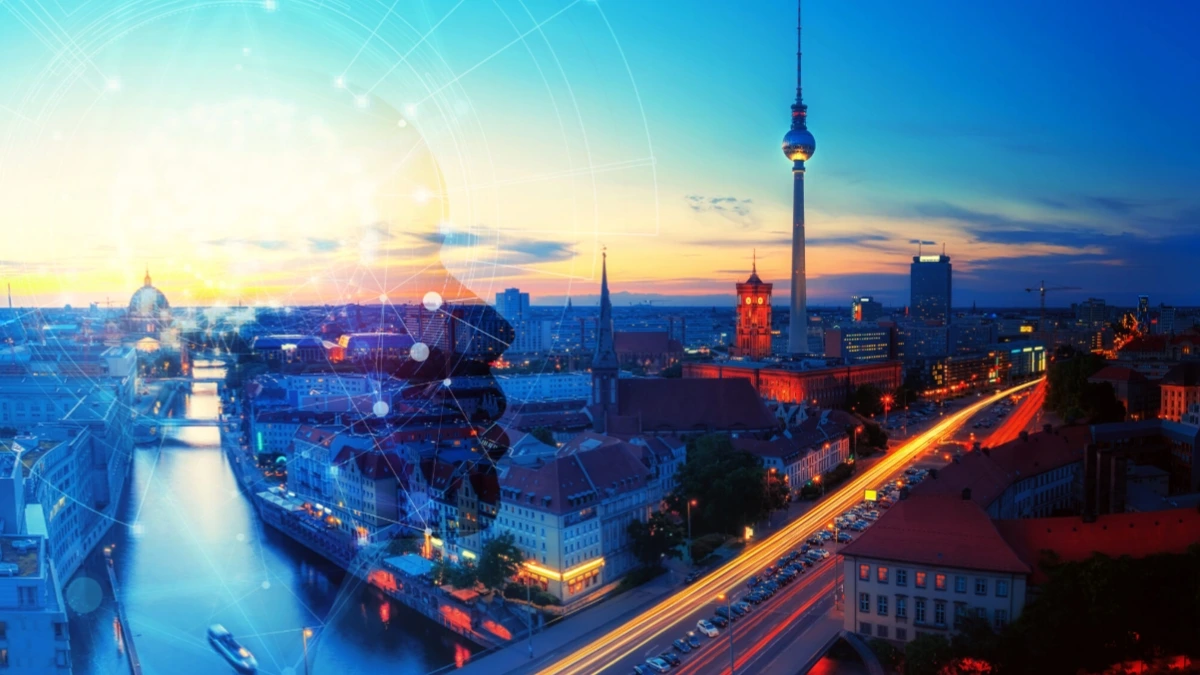 Germany AI government modernization plan in Berlin skyline
