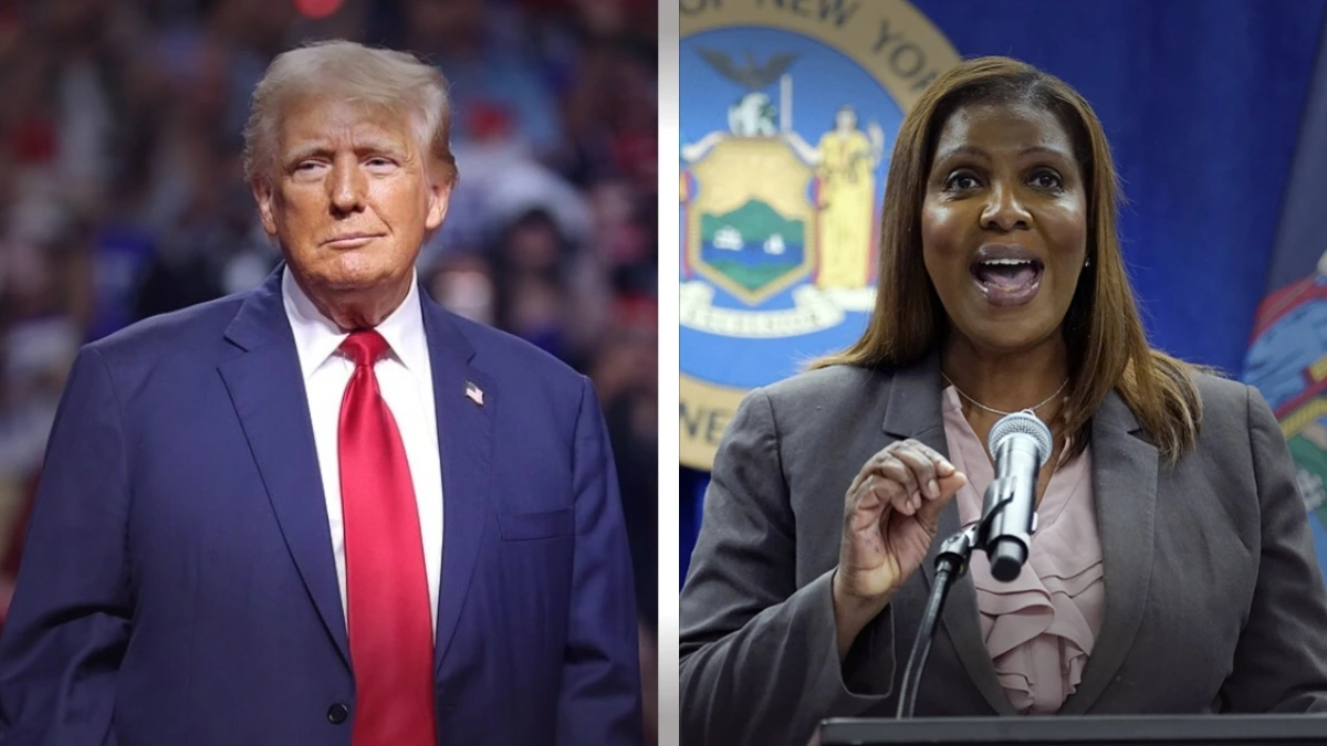 Letitia James and Donald Trump during court proceedings amid new federal bank fraud indictment