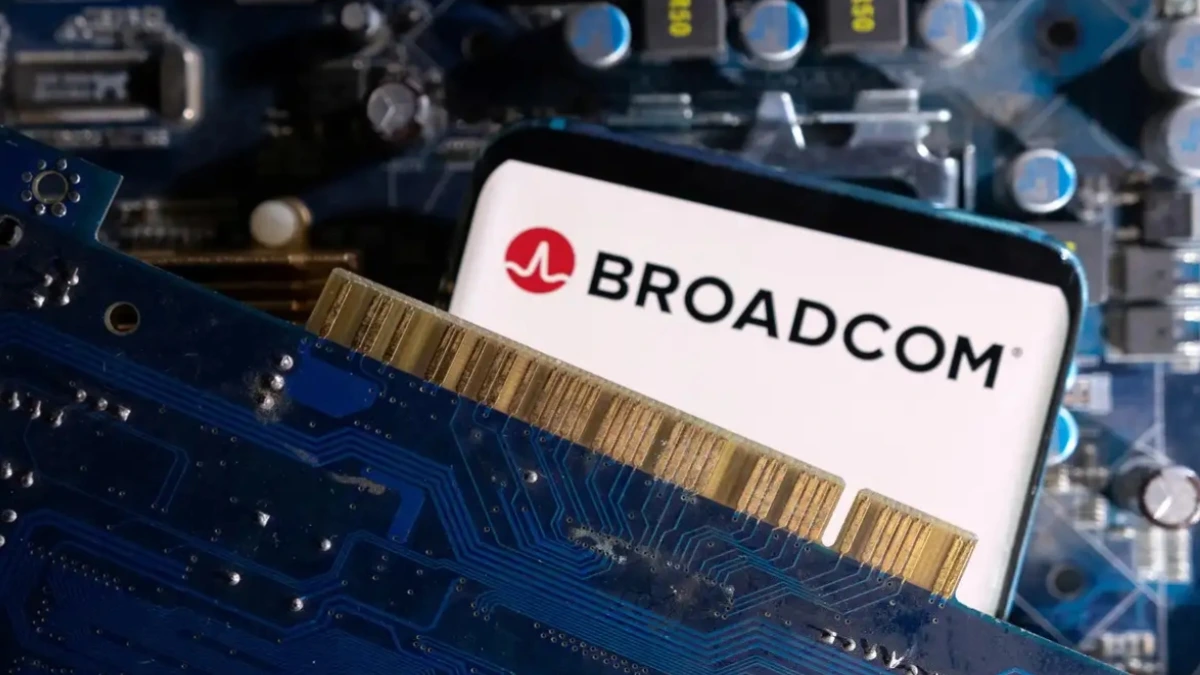 Engineers test the new Broadcom networking chip Thor Ultra inside a data center lab, designed to connect thousands of AI processors.