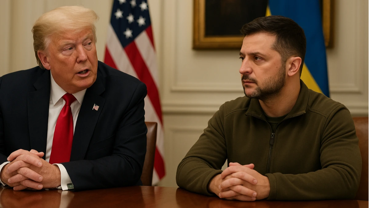 Donald Trump meets Volodymyr Zelenskyy at the White House discussing Tomahawk missiles and Ukraine conflict strategy.