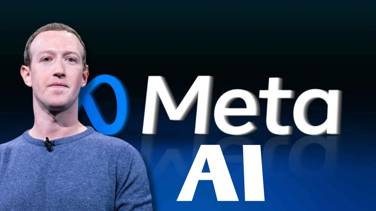 Meta AI logo with CEO Mark Zuckerberg discussing company’s artificial intelligence restructuring plans