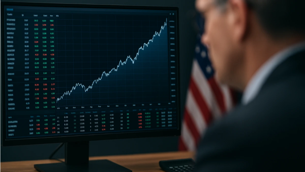 A financial analyst monitors stock market data on a computer screen ahead of the Federal Reserve meeting and Big Tech earnings reports.