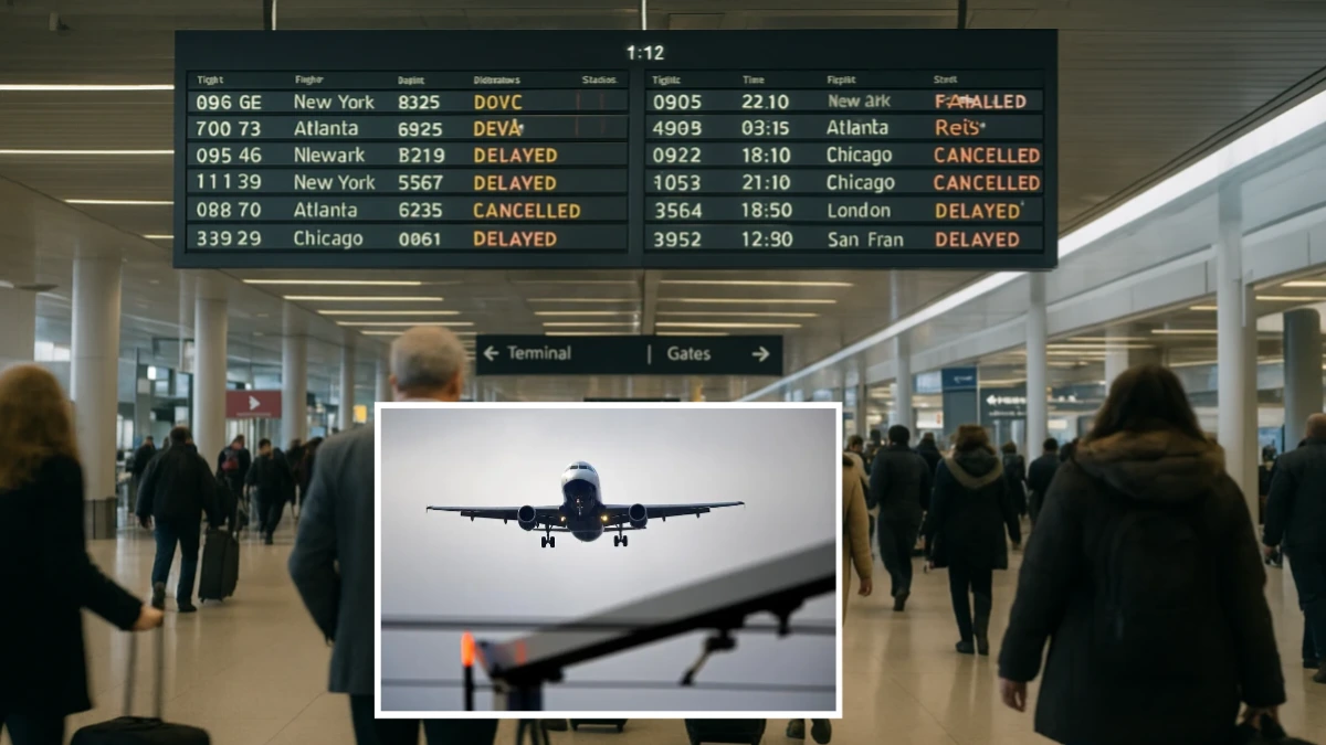 Air traffic control tower at a US airport during nationwide flight delays caused by staffing shortages and government shutdown