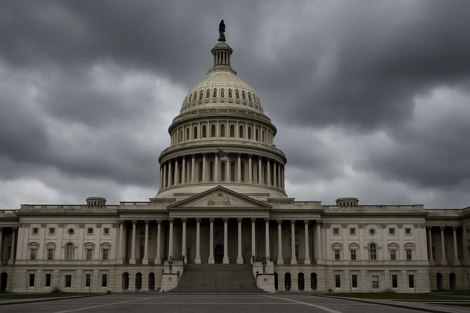 US Capitol building under dark clouds during government shutdown