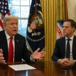 Former President Donald Trump meets NATO Secretary General Mark Rutte in the Oval Office after announcing new sanctions on Russian oil companies Rosneft and Lukoil