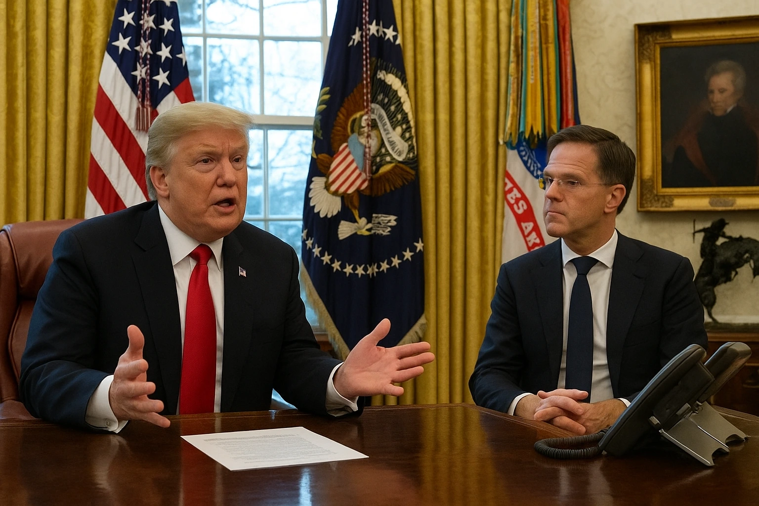 Former President Donald Trump meets NATO Secretary General Mark Rutte in the Oval Office after announcing new sanctions on Russian oil companies Rosneft and Lukoil