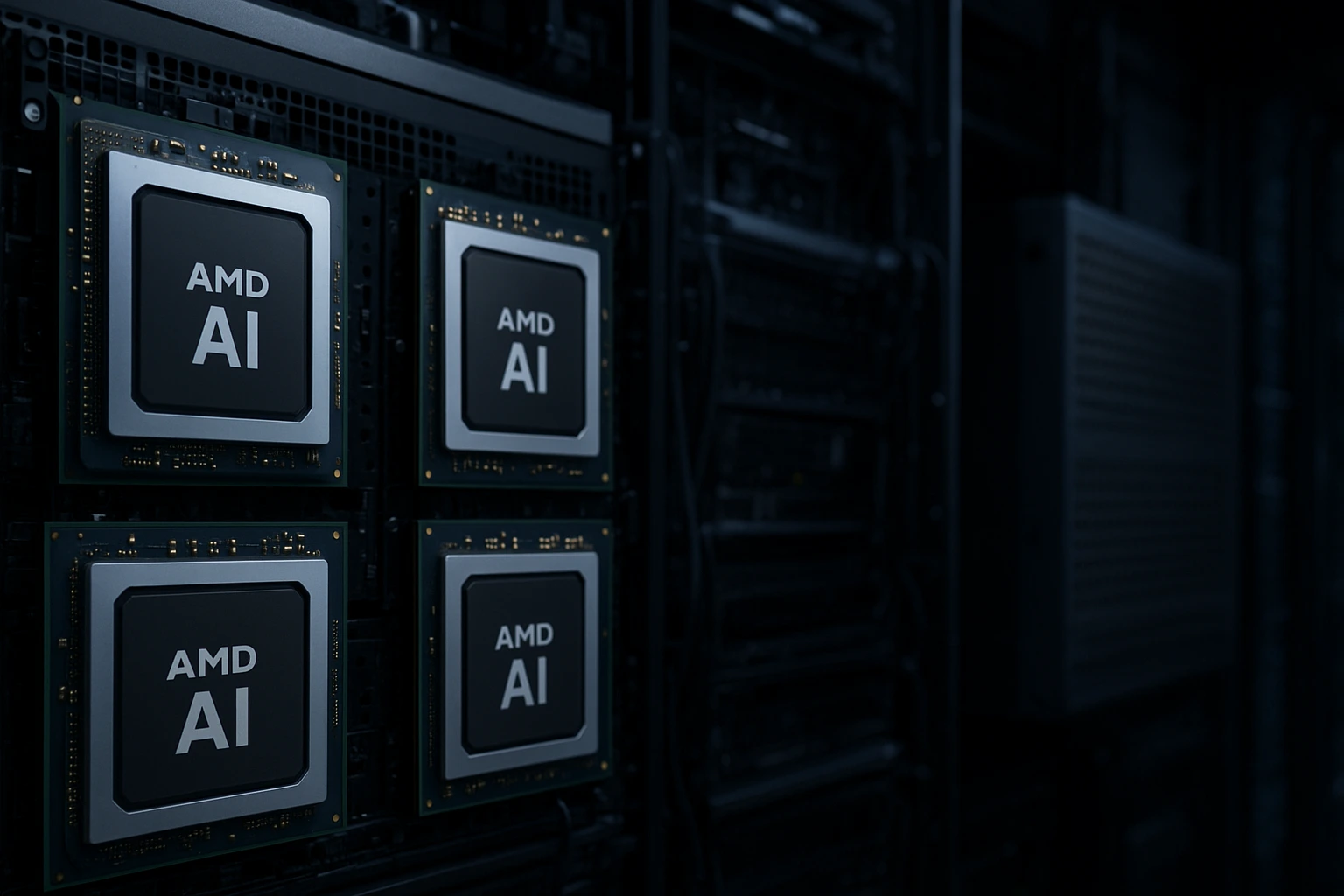 Server racks inside Oracle Cloud data center featuring AMD hardware as Oracle Cloud to deploy 50,000 AMD AI chips in 2026.