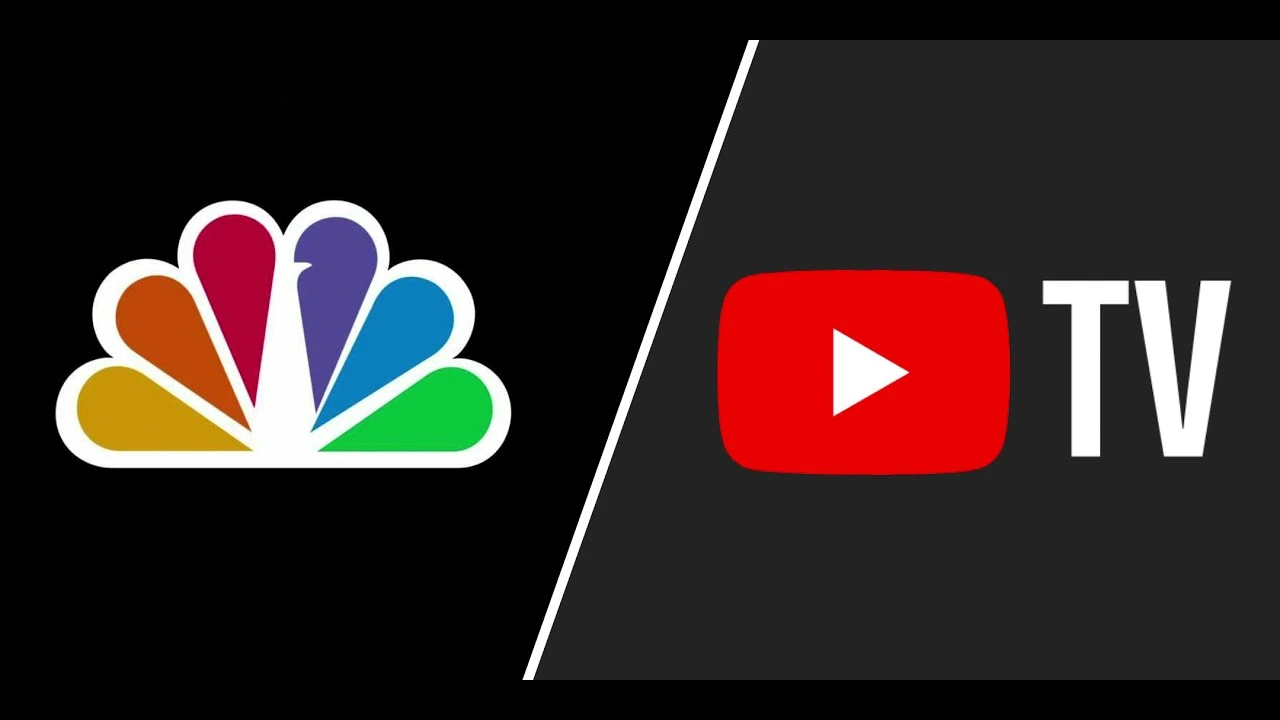 Logos of NBC and YouTube TV side by side, representing the new Google NBCUniversal agreement to keep NBC shows on YouTube TV