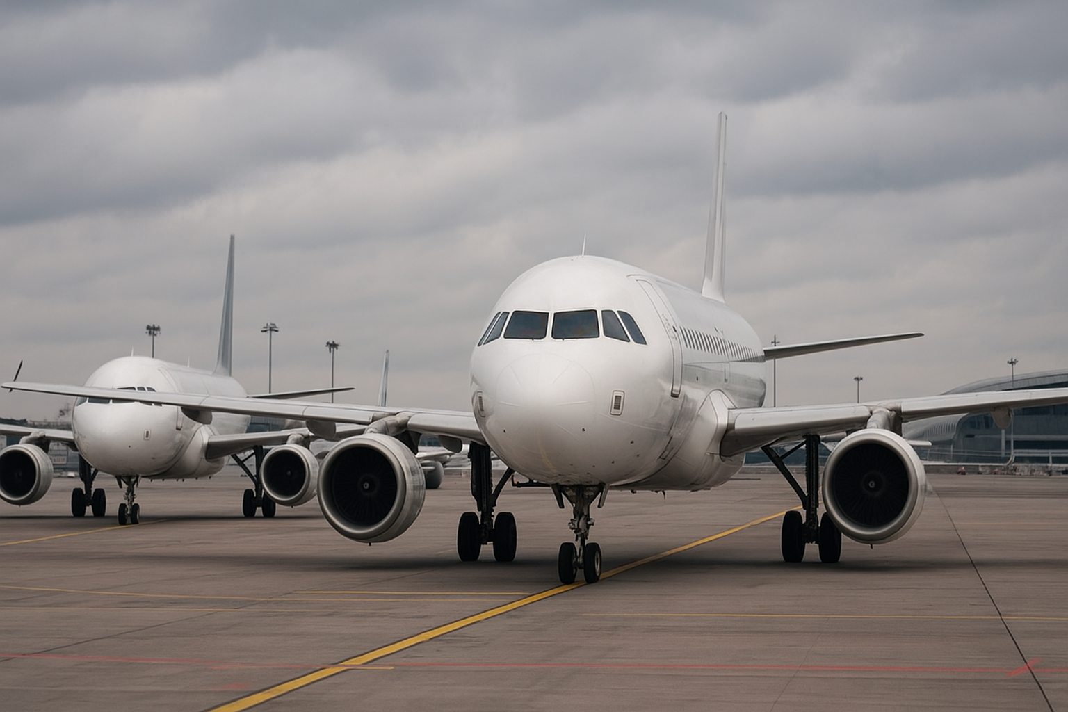 Airbus A320 aircraft parked on an airport tarmac as flights returning to normal after Airbus warning grounded planes, with technicians completing software updates