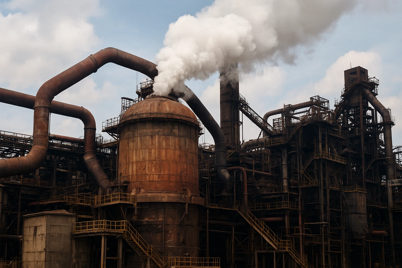 Industrial view of Glencore’s Horne copper smelter in Quebec emitting steam, symbolizing the potential Glencore copper smelter closure amid environmental and financial pressures.