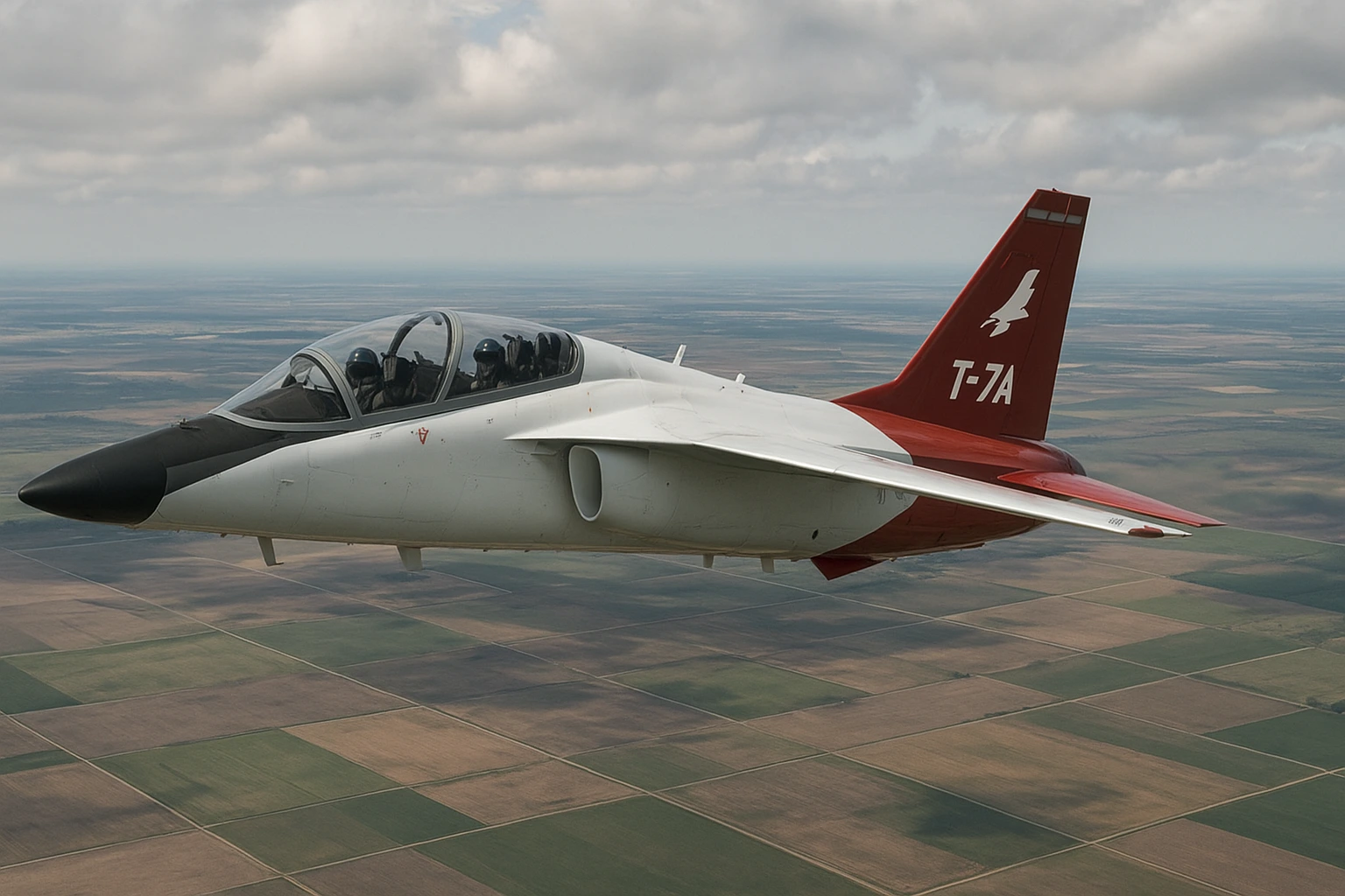 Boeing T-7 trainer jet on runway preparing for international military training missions.