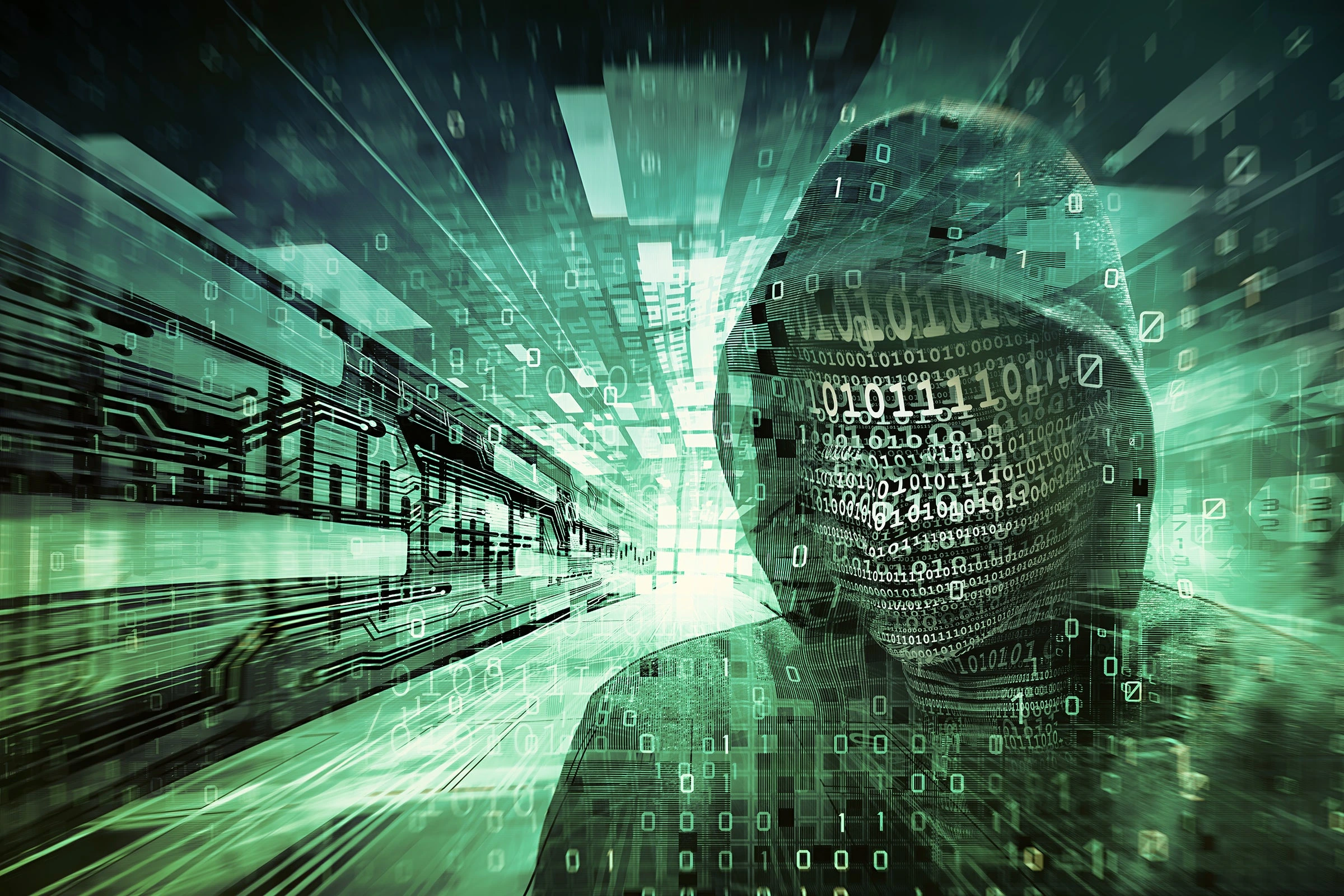 A newsroom control room with radio transmission equipment and cybersecurity alerts on screens as FCC says hackers hijack US radio gear.