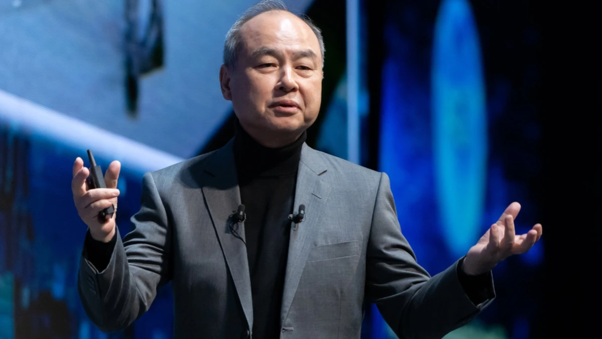 Masayoshi Son of SoftBank announcing AI investment plans after selling Nvidia stake to fund OpenAI and AI projects