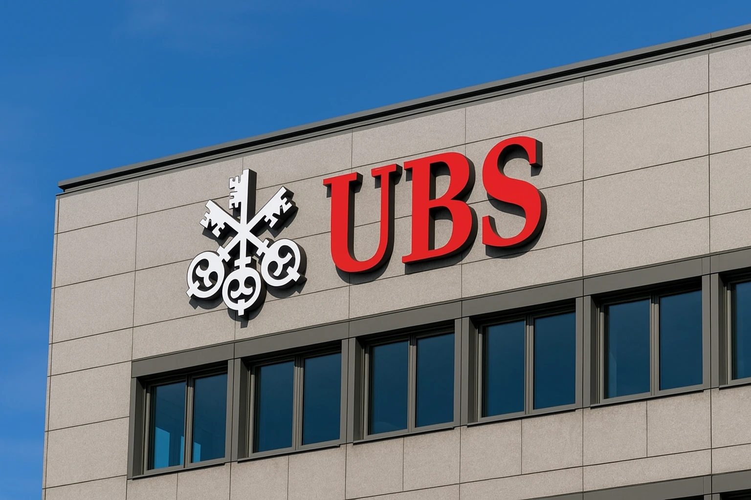 Swiss government building with UBS logo, symbolizing UBS capital rules reforms.