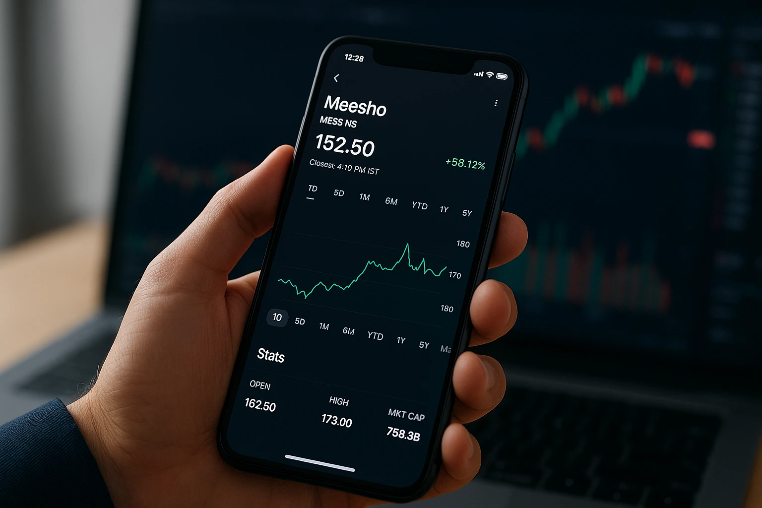 Investors reacting to Meesho stock debut on the National Stock Exchange, India.