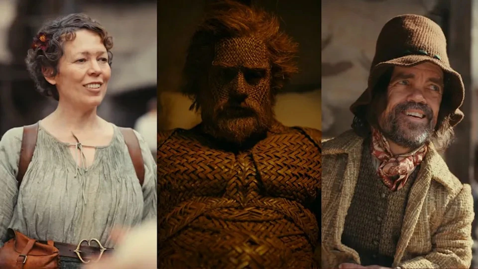 Olivia Colman, Alexander Skarsgård, and Peter Dinklage appear in scenes from the Wicker trailer, previewing the upcoming psychological thriller.