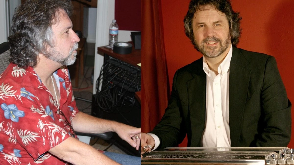 Country music steel guitarist Tommy Detamore pictured with a pedal steel guitar