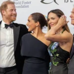 Meghan Markle wearing Princess Diana’s diamond and sapphire earrings at the David Foster Foundation gala with Prince Harry
