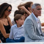 George and Amal Clooney with their twins during a rare family outing on a boat in Lake Como, Italy