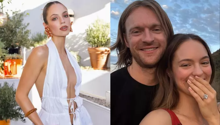 Finneas and Claudia Sulewski celebrate their wedding after seven years together in Montecito, California.