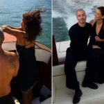 Katie Holmes Jason Yarmosky smiling together during their romantic Lake Como vacation in Italy.