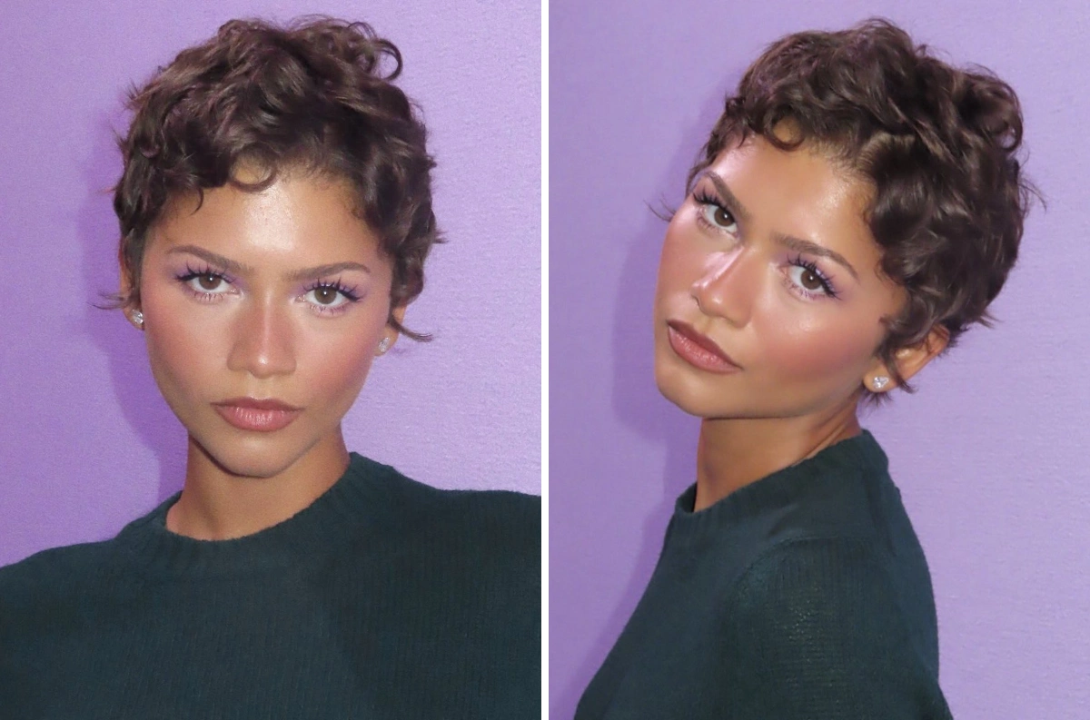 Zendaya pixie cut with soft curls at Prada Paradoxe event during New York Fashion Week