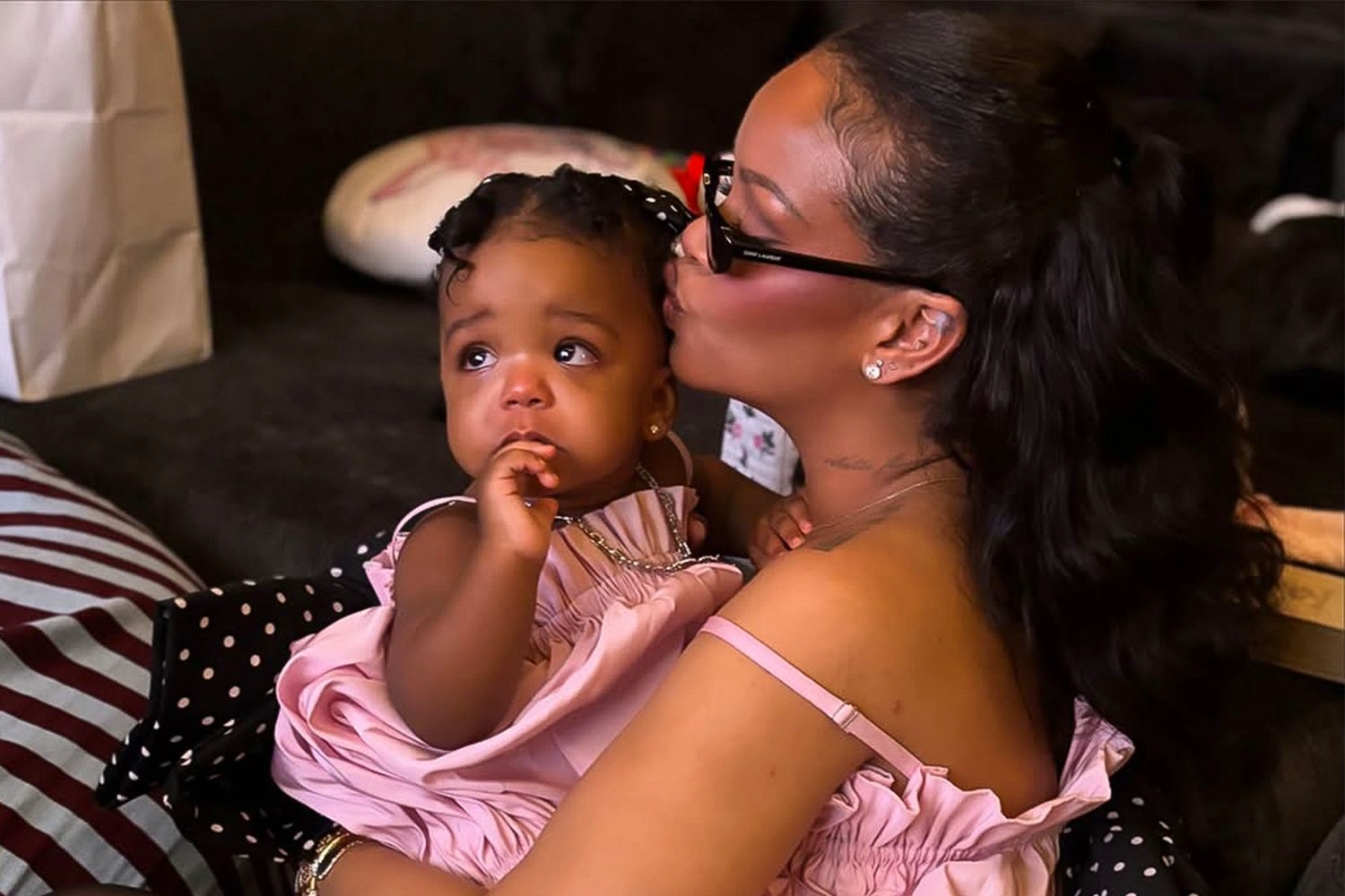 Rihanna and daughter Rocki Irish Mayers celebrate Rocki’s first birthday in matching pink outfits