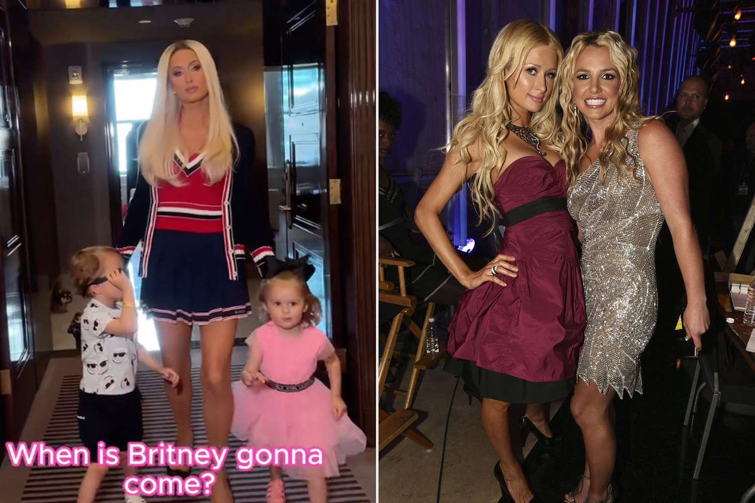 Paris Hilton son Phoenix Britney Spears visit question as Hilton walks with her children
