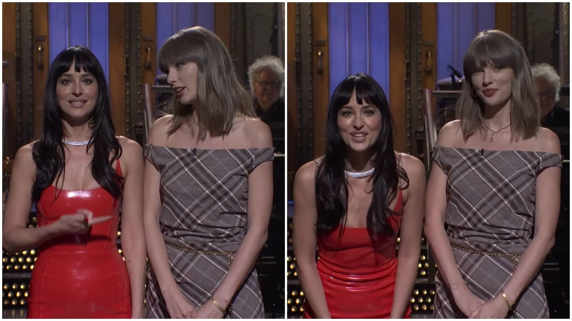 Taylor Swift Surprises Dakota Johnson During SNL Monologue